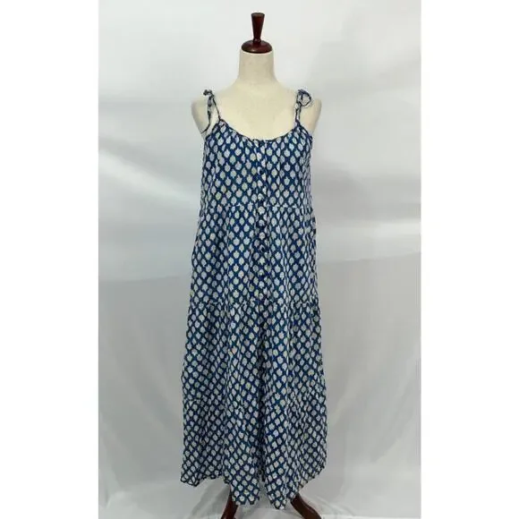 EMERSON FRY India Collection Sz XS/S Button Front Sundress Sisters Blue Block - Picture 2 of 13
